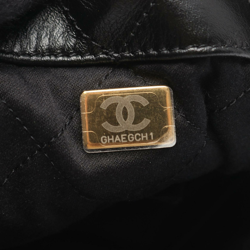 香奈兒 22 大雙肩包 AS3313 絎縫皮革 黑色 二手 金色五金-4