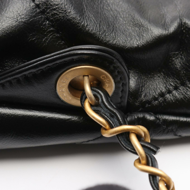 香奈兒 22 大雙肩包 AS3313 絎縫皮革 黑色 二手 金色五金-9