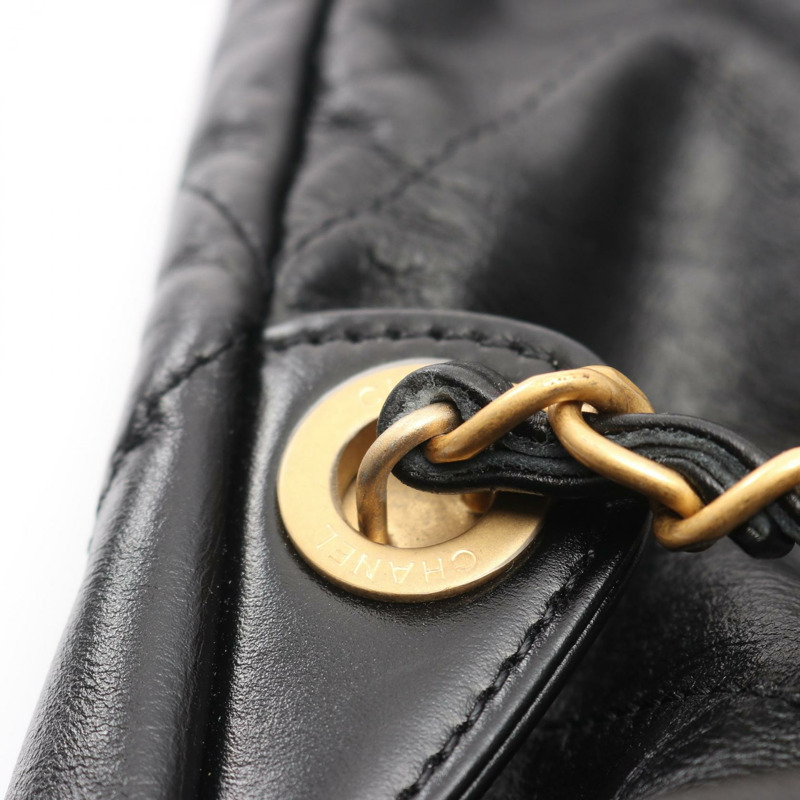 香奈兒 22 大雙肩包 AS3313 絎縫皮革 黑色 二手 金色五金-10