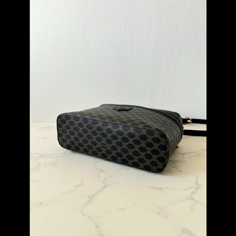 稀有款中古二手Celine黑色老花盒子側背包 斜背包 皮革包 單肩包-3