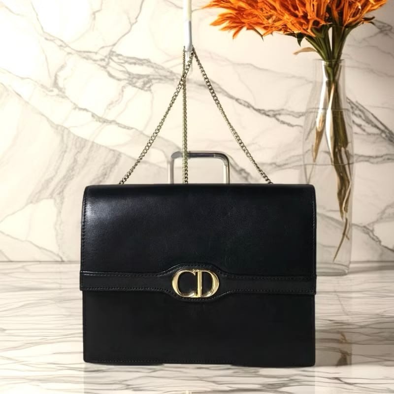 【LA LUNE】中古二手包 Dior 黑金色翻蓋包 單肩包 側背包 斜背包 古董包手袋-0