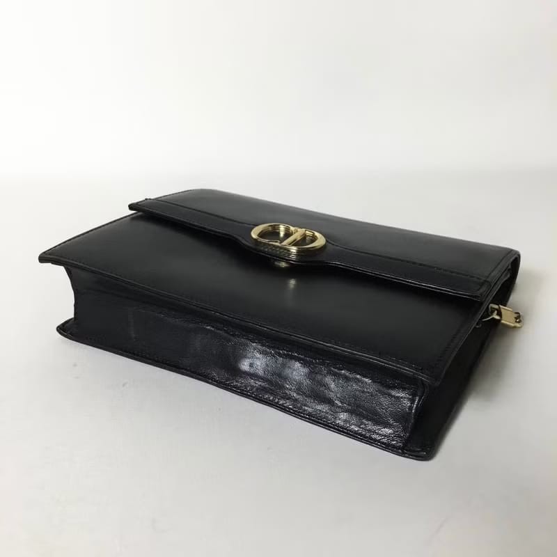 【LA LUNE】中古二手包 Dior 黑金色翻蓋包 單肩包 側背包 斜背包 古董包手袋-3