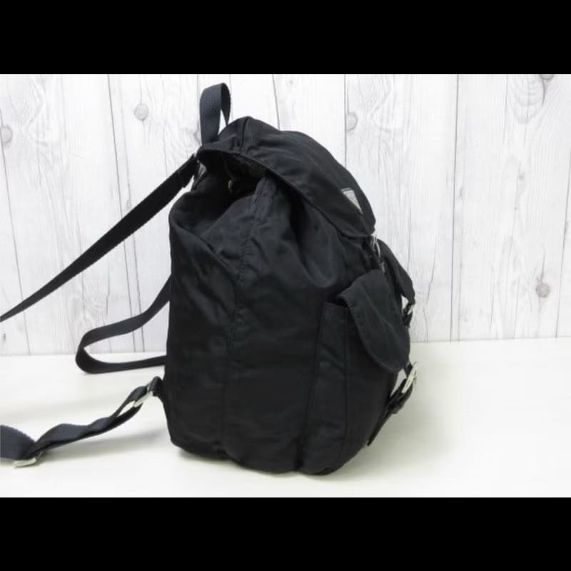 【LA LUNE】絕版古董品 Prada黑色銀標尼龍雙肩包 後背包 背囊 中古包 二手包-2