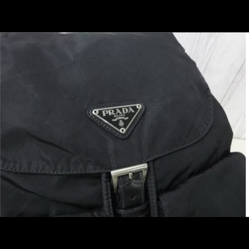 【LA LUNE】絕版古董品 Prada黑色銀標尼龍雙肩包 後背包 背囊 中古包 二手包-5