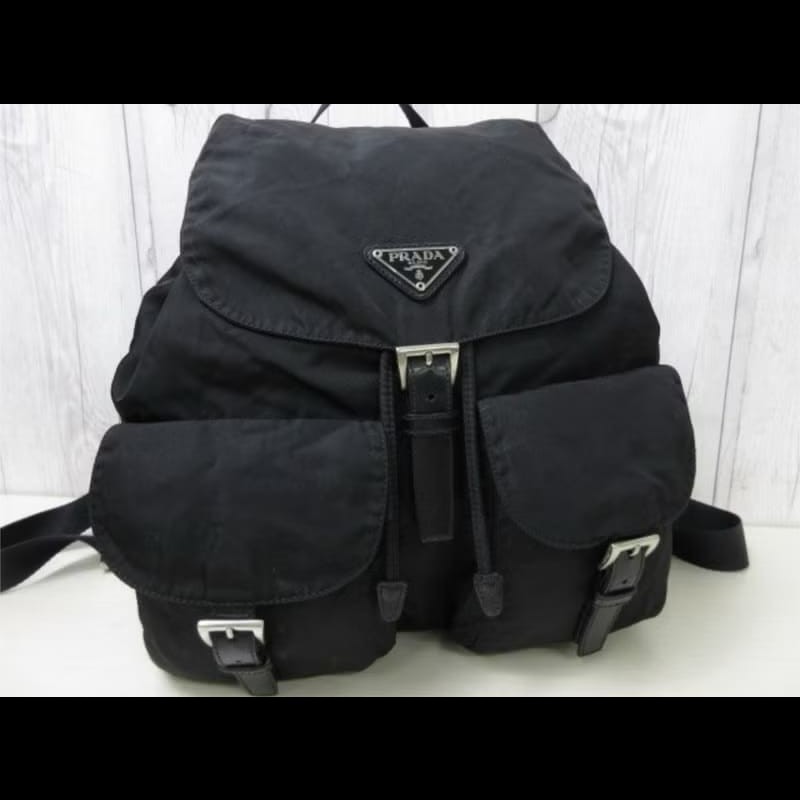 【LA LUNE】絕版古董品 Prada黑色銀標尼龍雙肩包 後背包 背囊 中古包 二手包-8