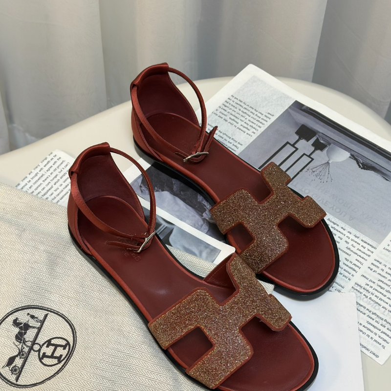 HERMES Santorini涼鞋 - 磚紅 37-2