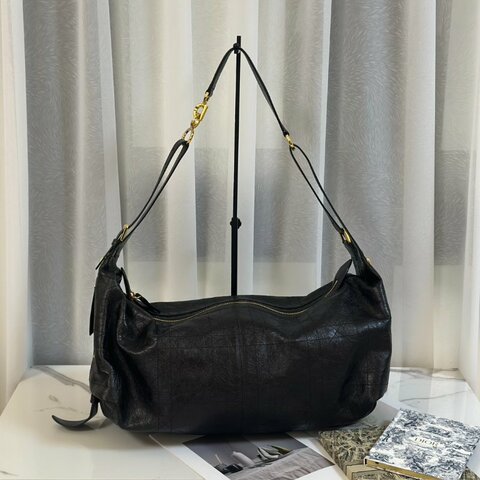 DIOR D-journey 褶皺小牛皮單肩包 - 大號黑