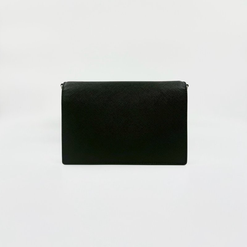 PRADA黑色牛皮銀釦信封下蓋斜背包1BP020-6