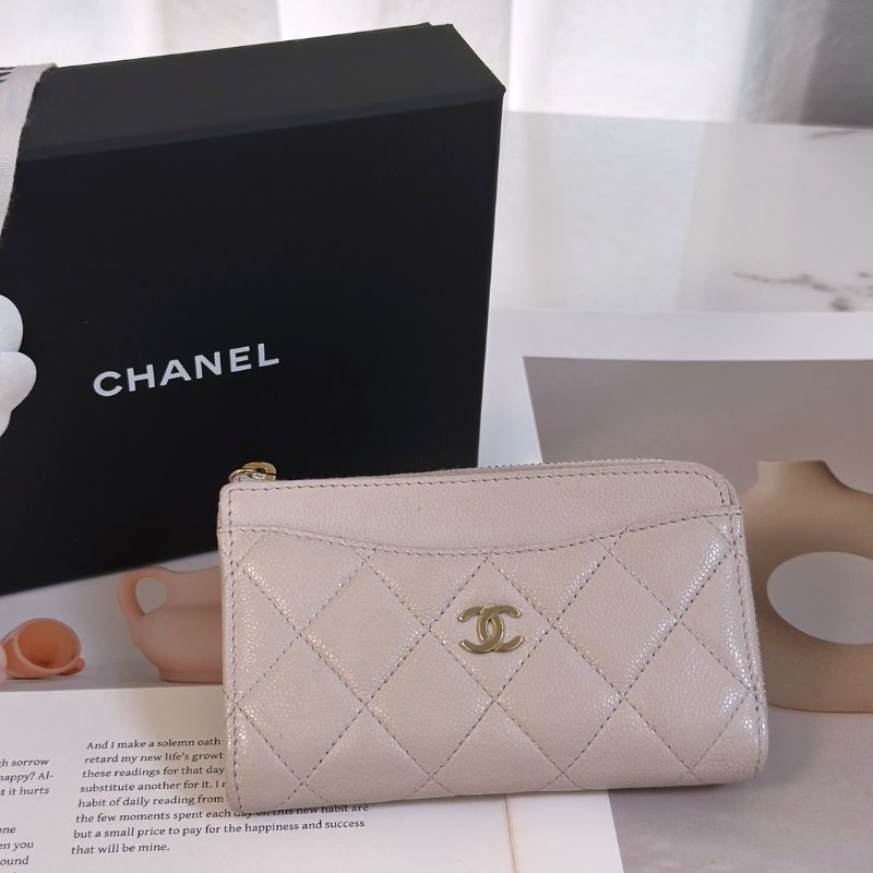 CHANEL L型拉鍊零錢卡片包 - 粉金-0