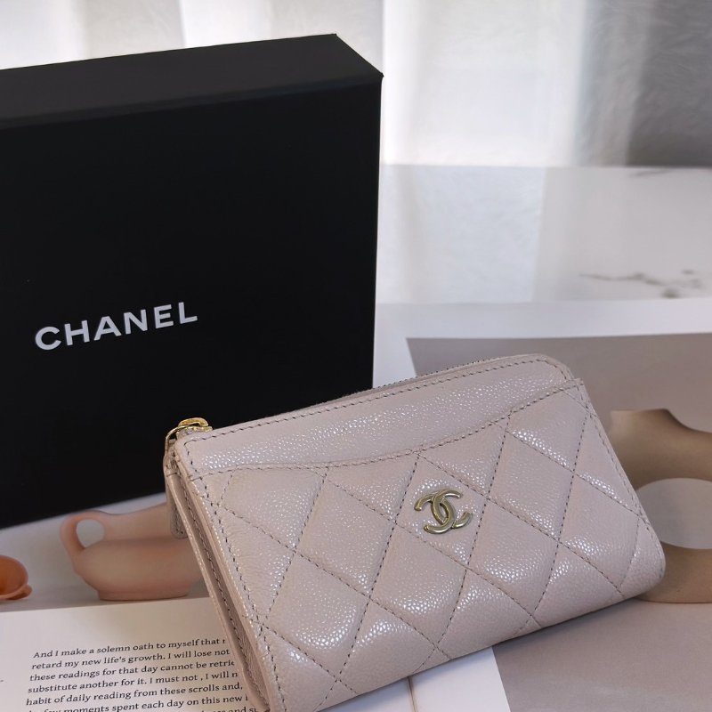 CHANEL L型拉鍊零錢卡片包 - 粉金-1