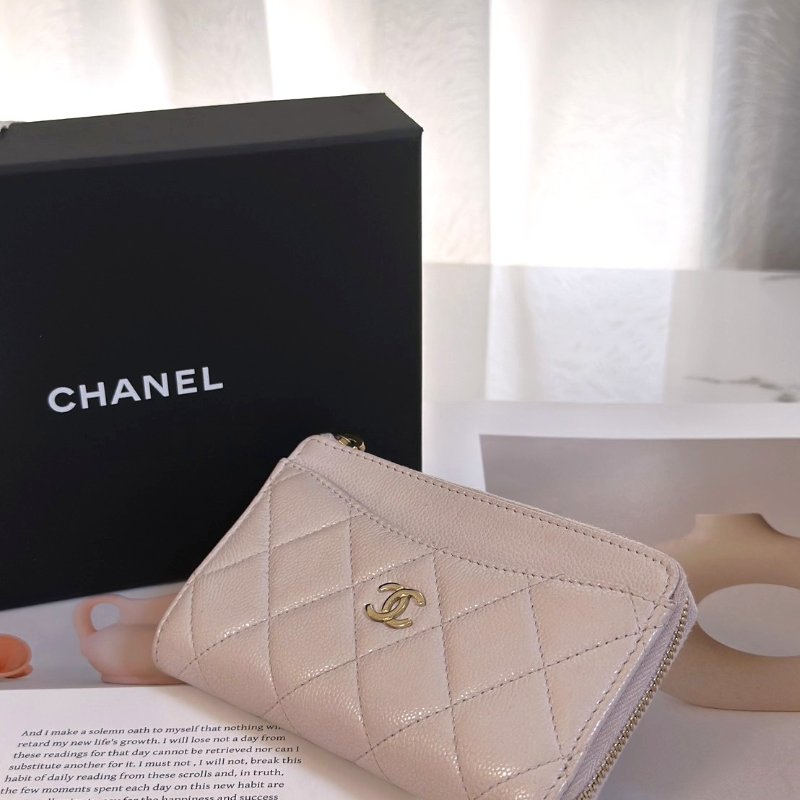 CHANEL L型拉鍊零錢卡片包 - 粉金-2