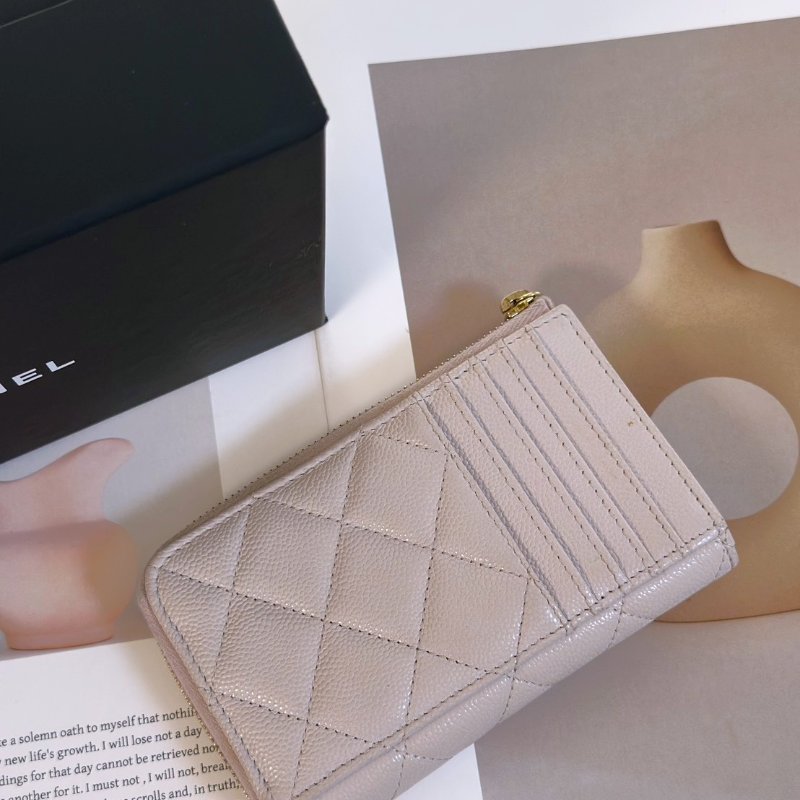 CHANEL L型拉鍊零錢卡片包 - 粉金-3