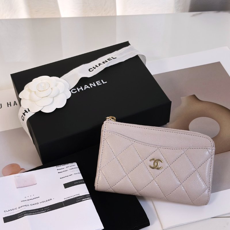 CHANEL L型拉鍊零錢卡片包 - 粉金-5