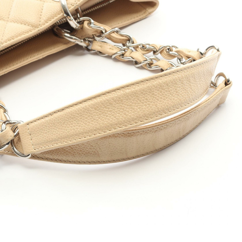 香奈兒 Matelasse Grand Shopping GST 鏈條肩背包,米色皮革,二手-6