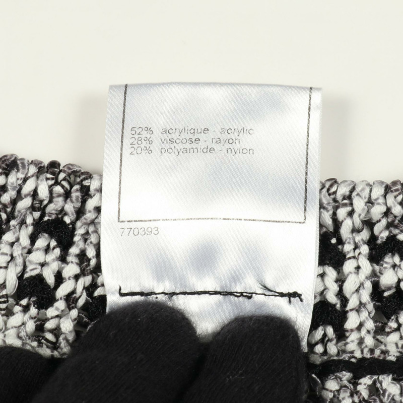 香奈兒 COCO 標誌紐扣透視開襟衫 #36 人造絲腈綸 白色 黑色 二手-4