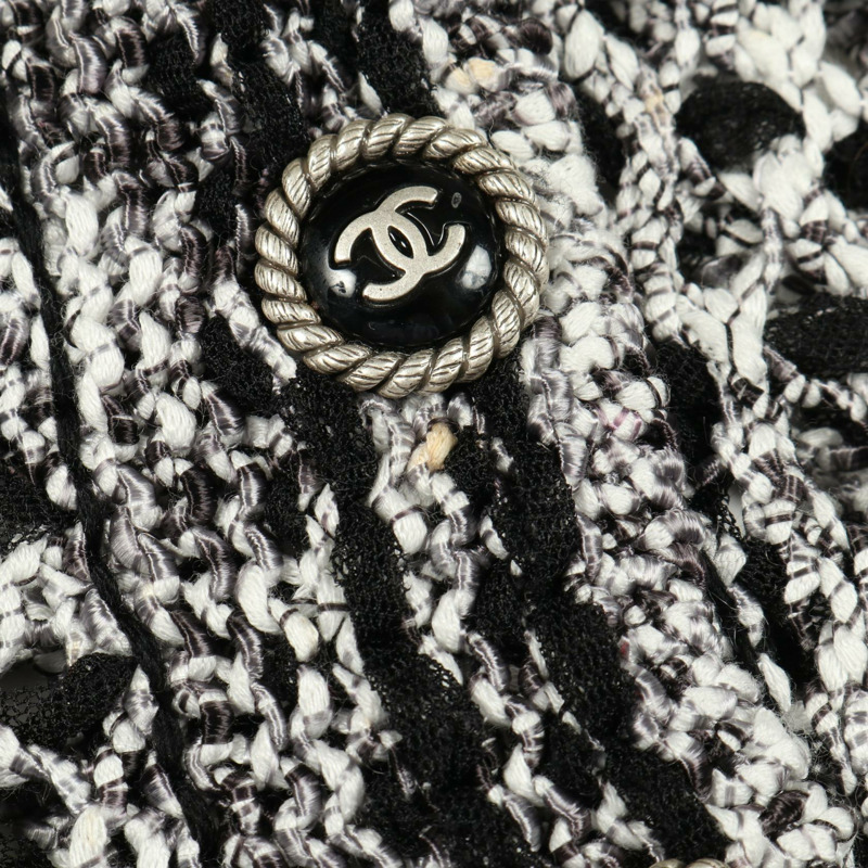 香奈兒 COCO 標誌紐扣透視開襟衫 #36 人造絲腈綸 白色 黑色 二手-6