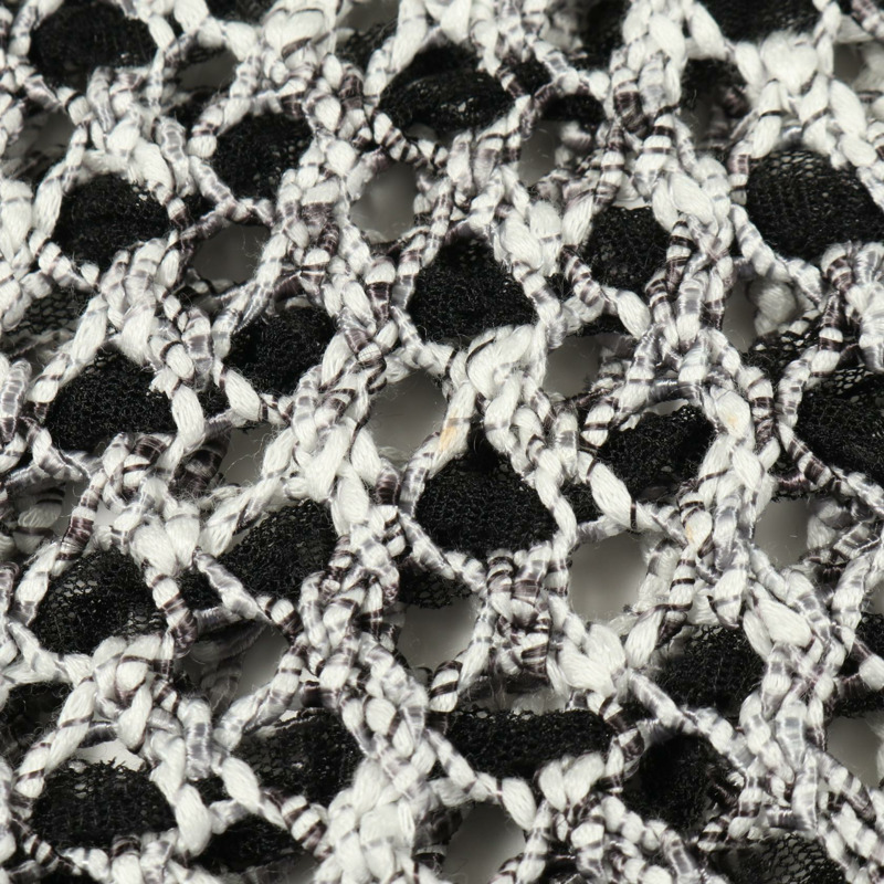 香奈兒 COCO 標誌紐扣透視開襟衫 #36 人造絲腈綸 白色 黑色 二手-7