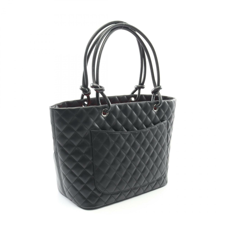香奈兒 Cambon 系列大托特單肩手提包，黑色漆皮，SHW 五金配件，二手 CC-1