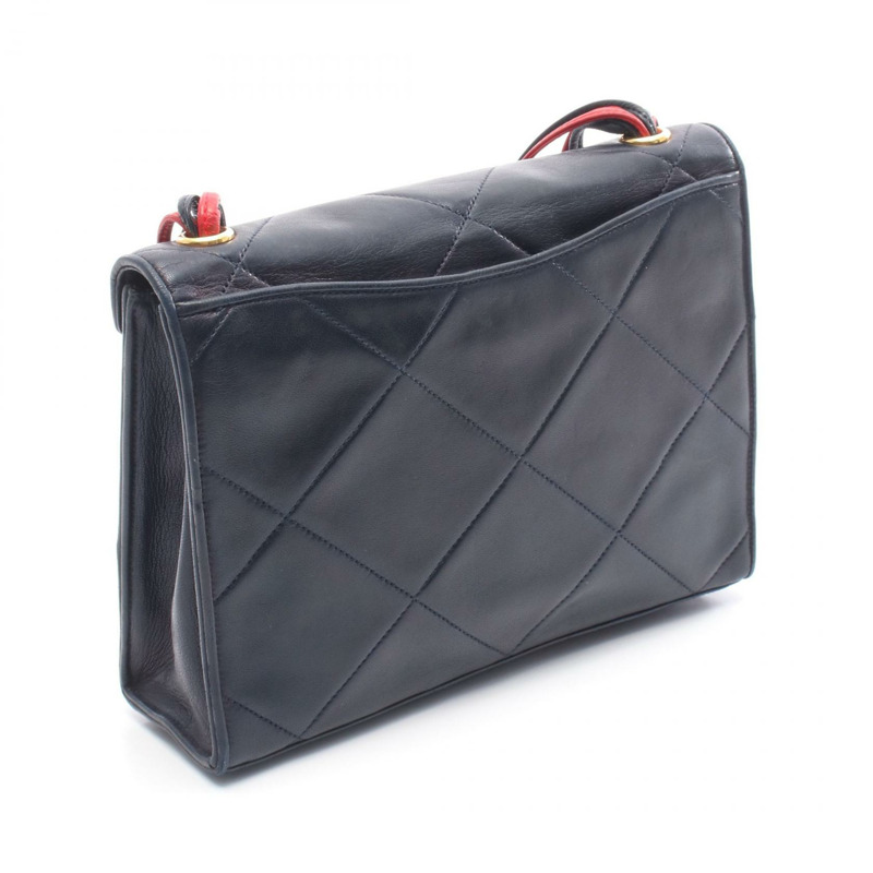 香奈兒 COCO 標誌單肩斜背包,海軍藍/紅色,金色五金,二手,女士 CC-1