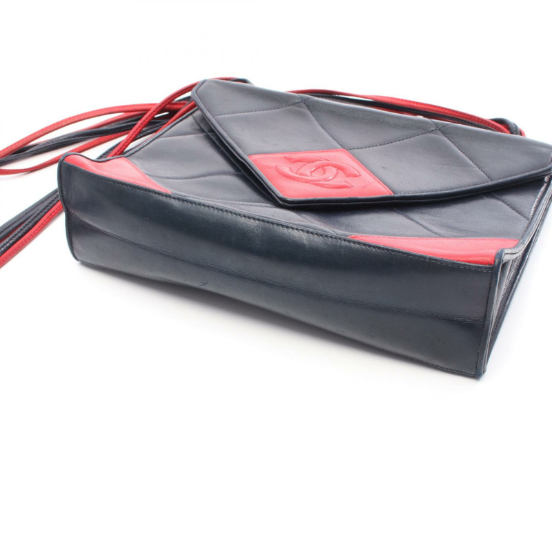 香奈兒 COCO 標誌單肩斜背包,海軍藍/紅色,金色五金,二手,女士 CC-9