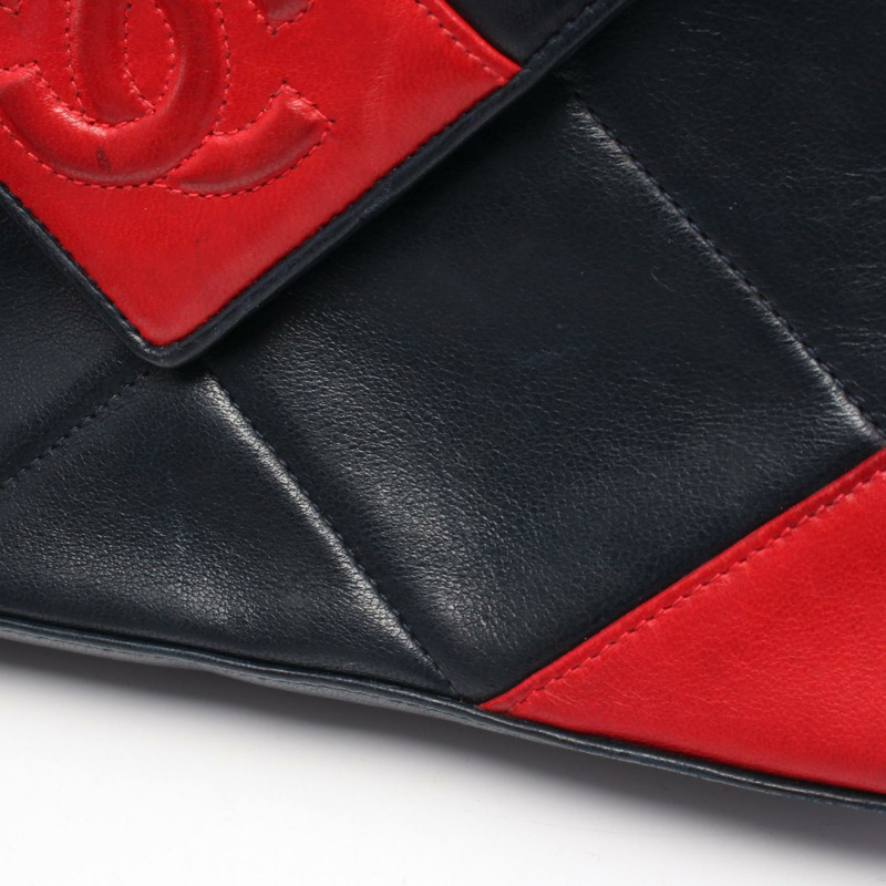 香奈兒 COCO 標誌單肩斜背包,海軍藍/紅色,金色五金,二手,女士 CC-13