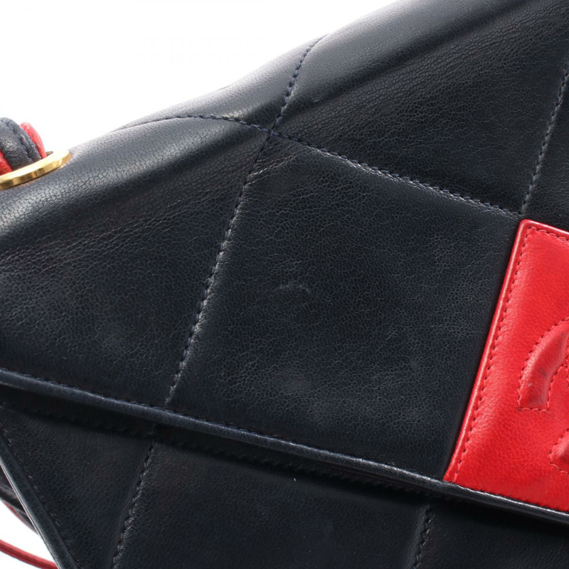 香奈兒 COCO 標誌單肩斜背包,海軍藍/紅色,金色五金,二手,女士 CC-14