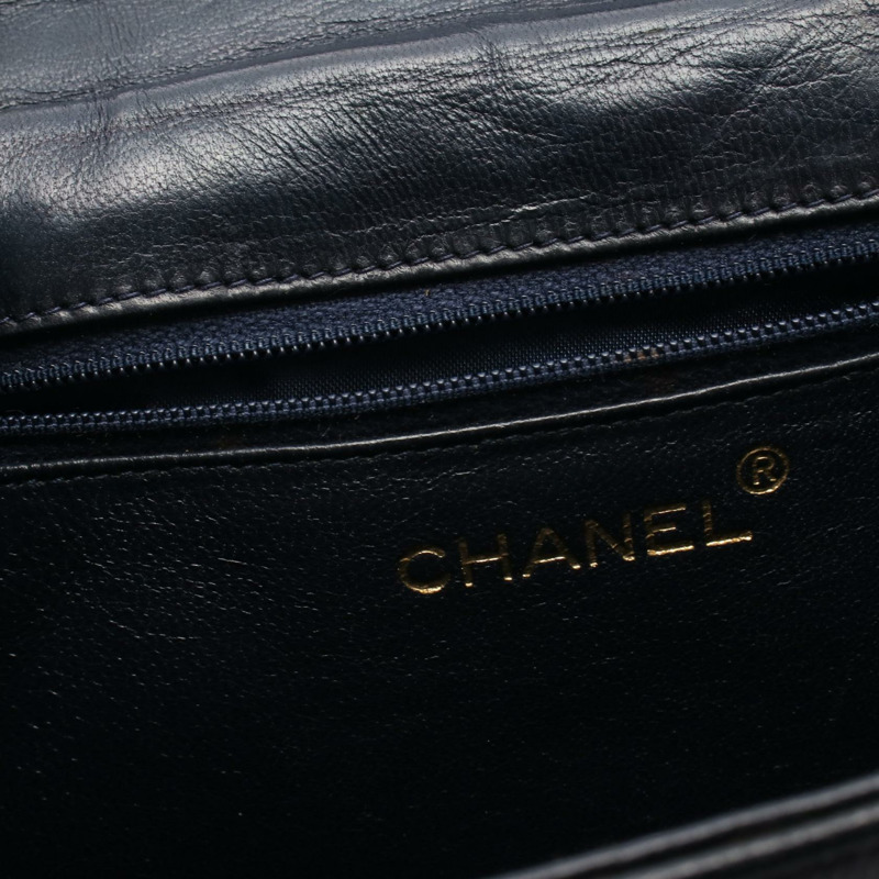 香奈兒 COCO 標誌單肩斜背包,海軍藍/紅色,金色五金,二手,女士 CC-16