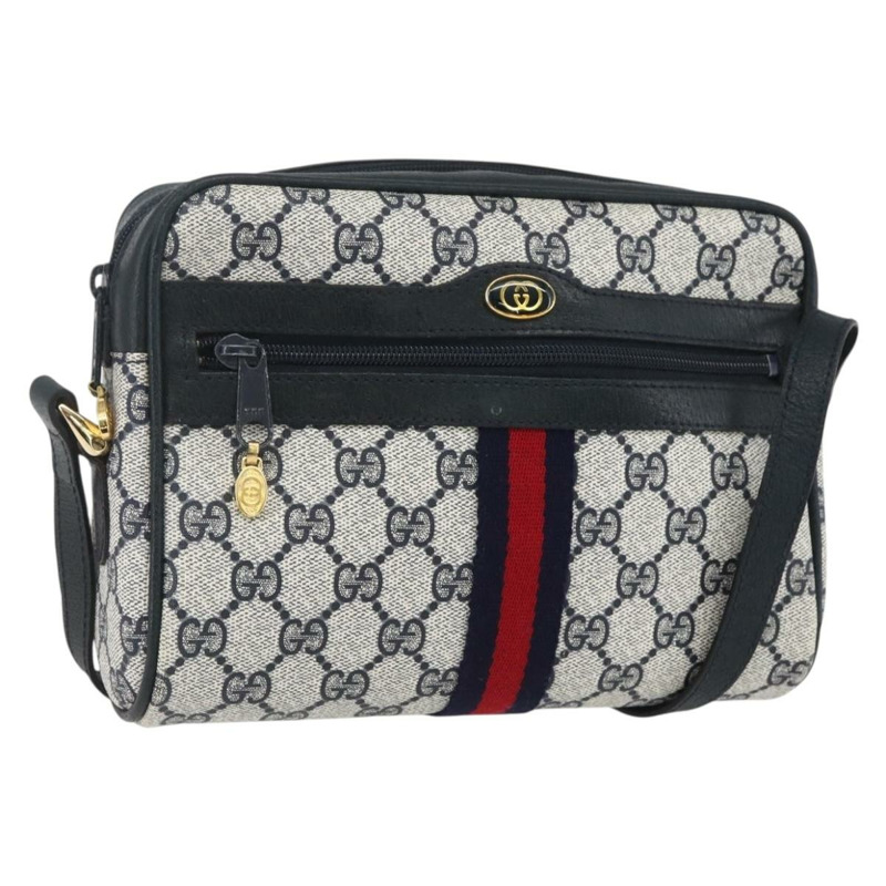 【日本直送】GUCCI GG Supreme Sherry Line 單肩包 PVC 海軍藍/金色/紅色 010 378 正品 160556-0