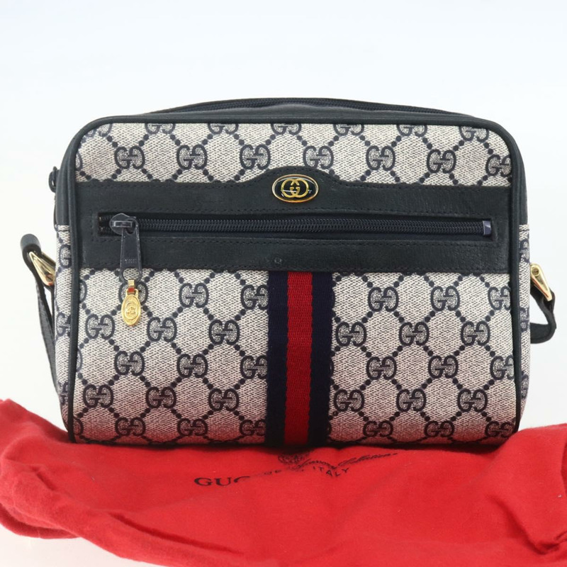 【日本直送】GUCCI GG Supreme Sherry Line 單肩包 PVC 海軍藍/金色/紅色 010 378 正品 160556-11