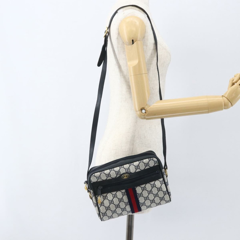 【日本直送】GUCCI GG Supreme Sherry Line 單肩包 PVC 海軍藍/金色/紅色 010 378 正品 160556-22