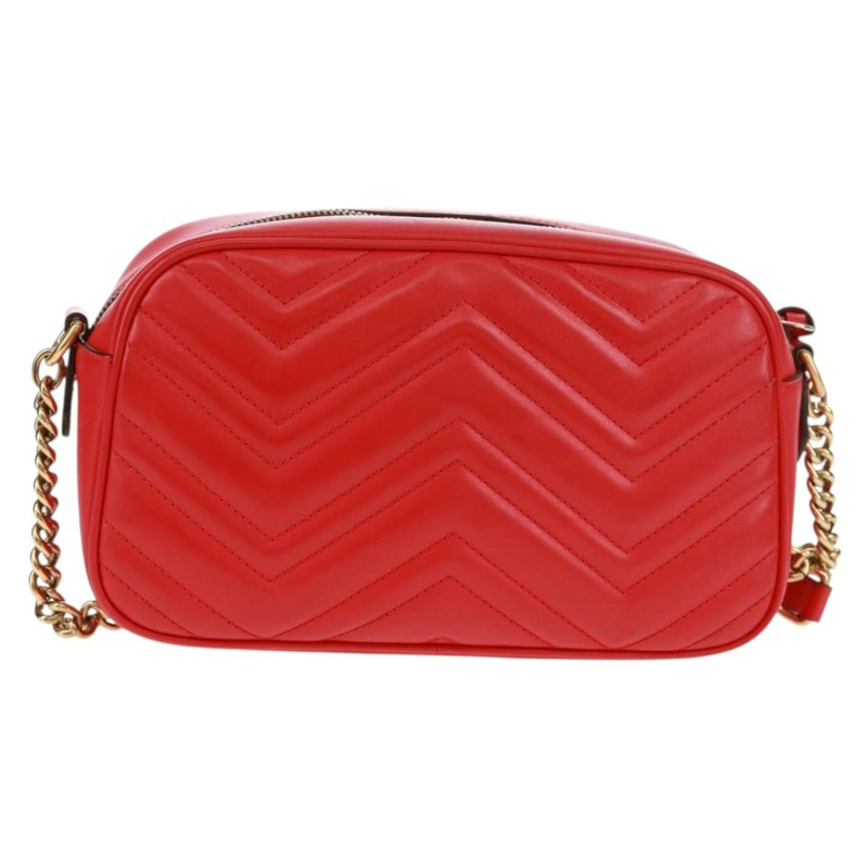 【日本直送】GUCCI GG Marmont 鏈條肩背包，皮革，紅色/金色，447632，正品，ka1038V-1