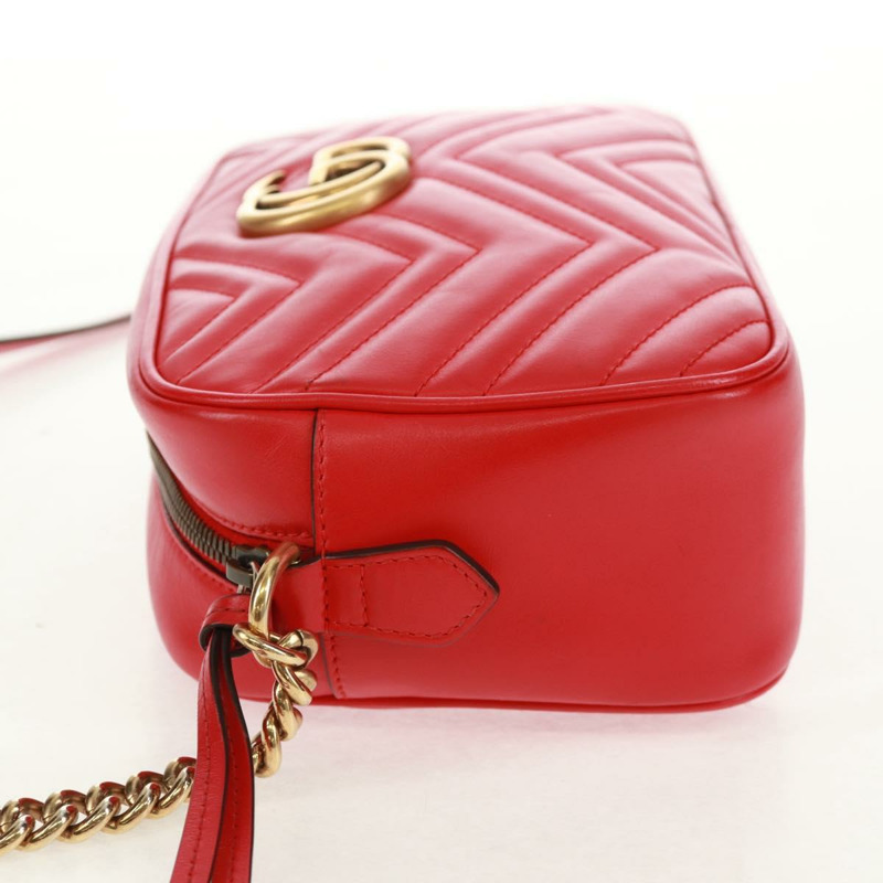 【日本直送】GUCCI GG Marmont 鏈條肩背包，皮革，紅色/金色，447632，正品，ka1038V-2