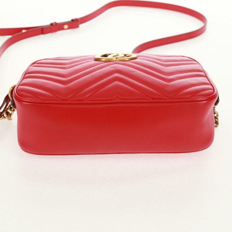 【日本直送】GUCCI GG Marmont 鏈條肩背包，皮革，紅色/金色，447632，正品，ka1038V-4