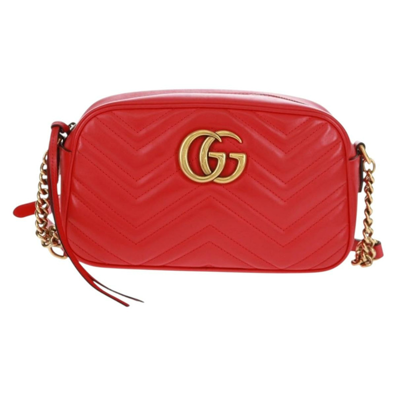 【日本直送】GUCCI GG Marmont 鏈條肩背包，皮革，紅色/金色，447632，正品，ka1038V-12