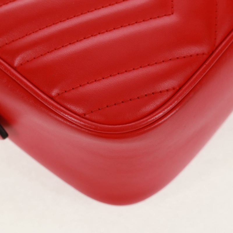 【日本直送】GUCCI GG Marmont 鏈條肩背包，皮革，紅色/金色，447632，正品，ka1038V-14