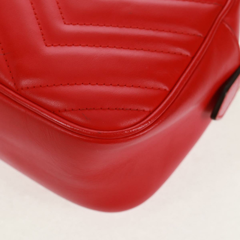 【日本直送】GUCCI GG Marmont 鏈條肩背包，皮革，紅色/金色，447632，正品，ka1038V-15