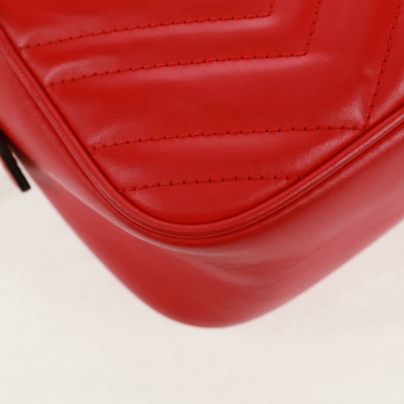 【日本直送】GUCCI GG Marmont 鏈條肩背包，皮革，紅色/金色，447632，正品，ka1038V-16