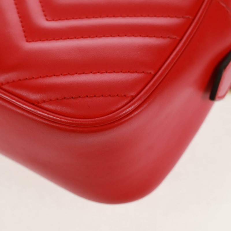 【日本直送】GUCCI GG Marmont 鏈條肩背包，皮革，紅色/金色，447632，正品，ka1038V-17