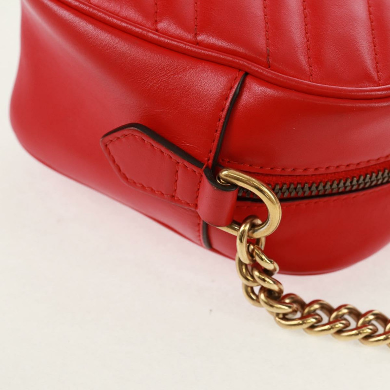 【日本直送】GUCCI GG Marmont 鏈條肩背包，皮革，紅色/金色，447632，正品，ka1038V-18