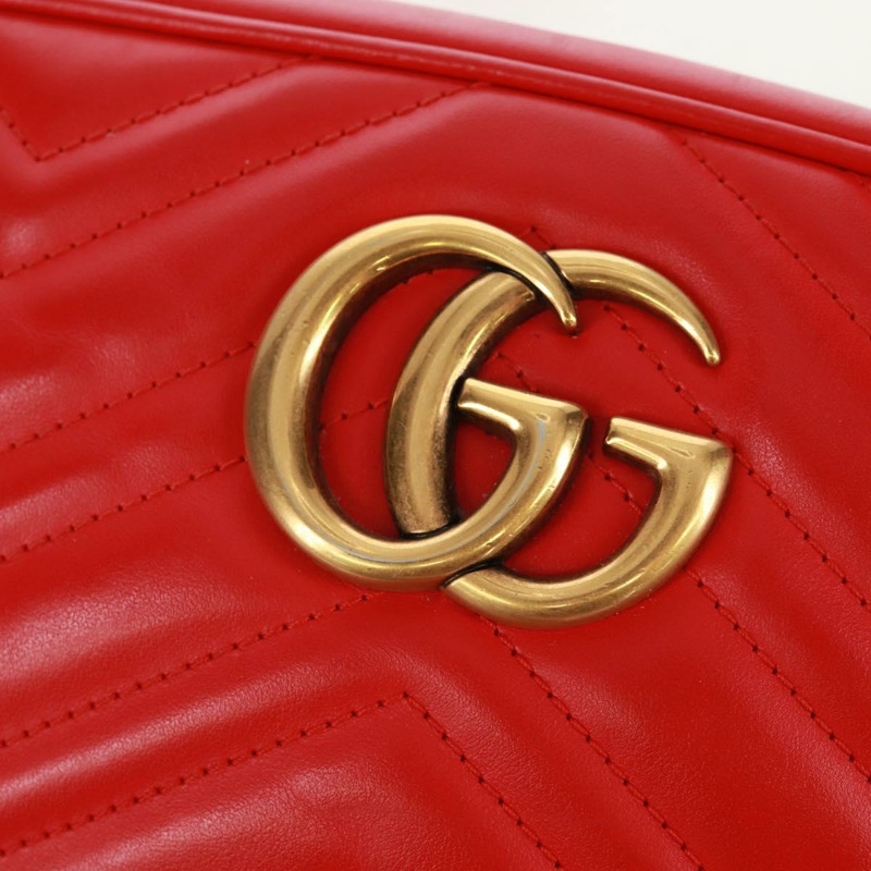 【日本直送】GUCCI GG Marmont 鏈條肩背包，皮革，紅色/金色，447632，正品，ka1038V-19