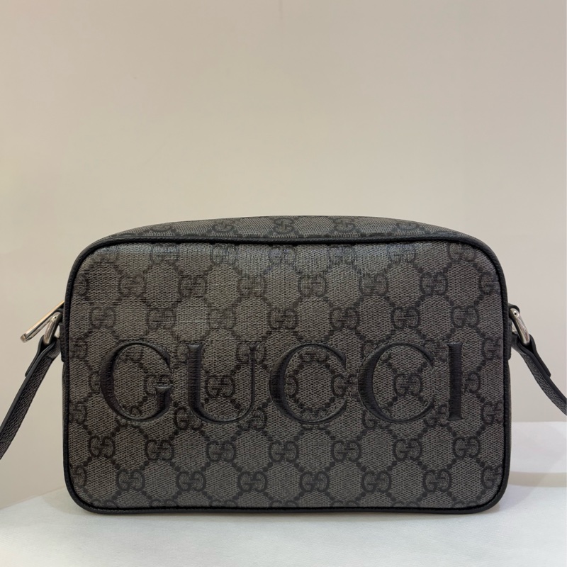 GUCCI黑灰PVC拉鏈側背包-0