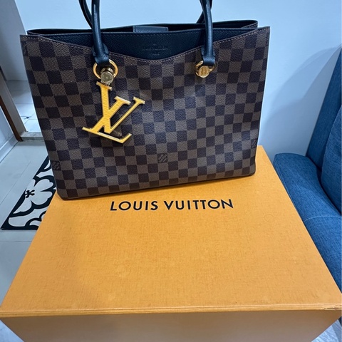 LV Riverside 棋盤格拼黑色牛皮金扣手提肩背包 N40050