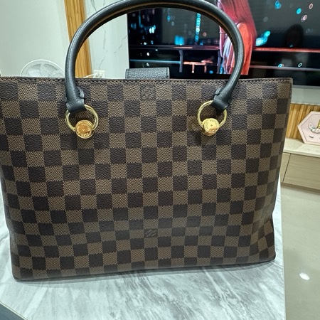 LV Riverside 棋盤格拼黑色牛皮金扣手提肩背包 N40050-1