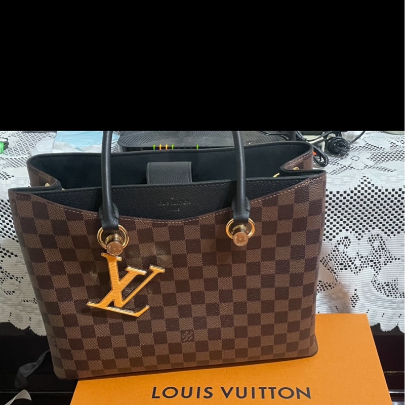 LV Riverside 棋盤格拼黑色牛皮金扣手提肩背包 N40050-5