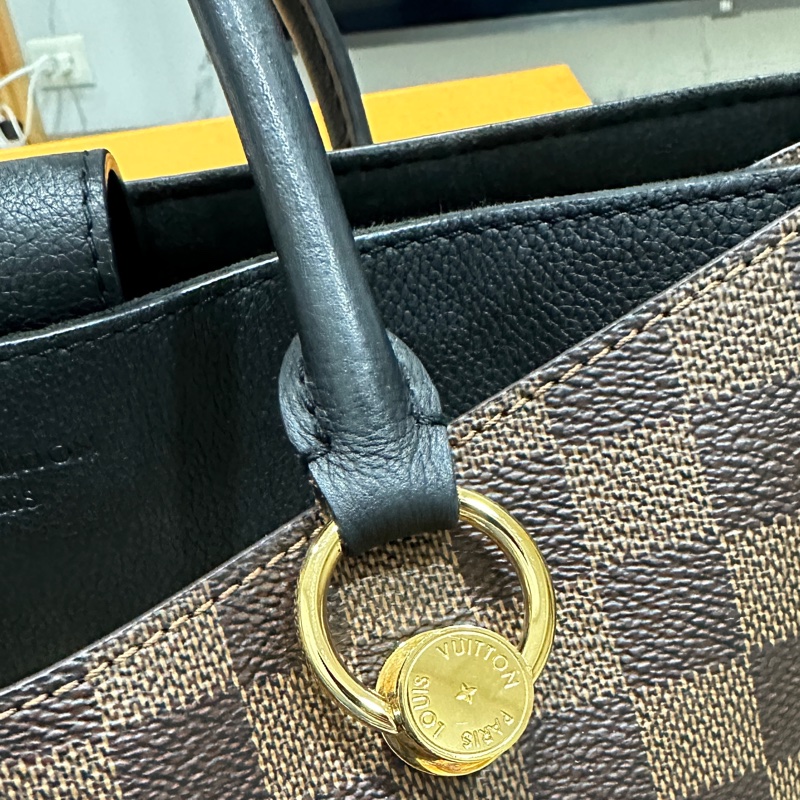 LV Riverside 棋盤格拼黑色牛皮金扣手提肩背包 N40050-16