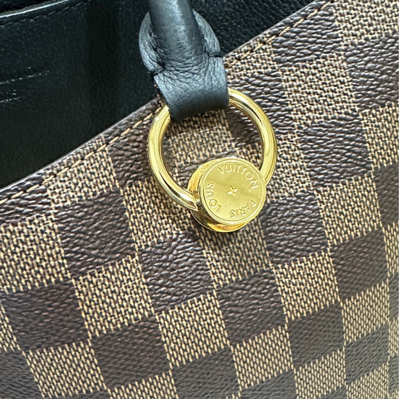 LV Riverside 棋盤格拼黑色牛皮金扣手提肩背包 N40050-17