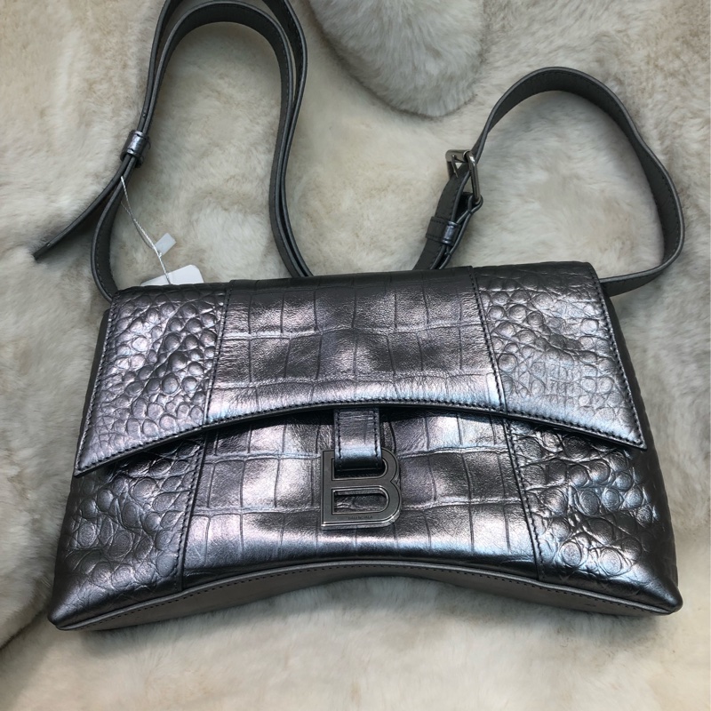 Balenciaga 銀色Town 鱷魚壓紋皮手袋 XC001-0