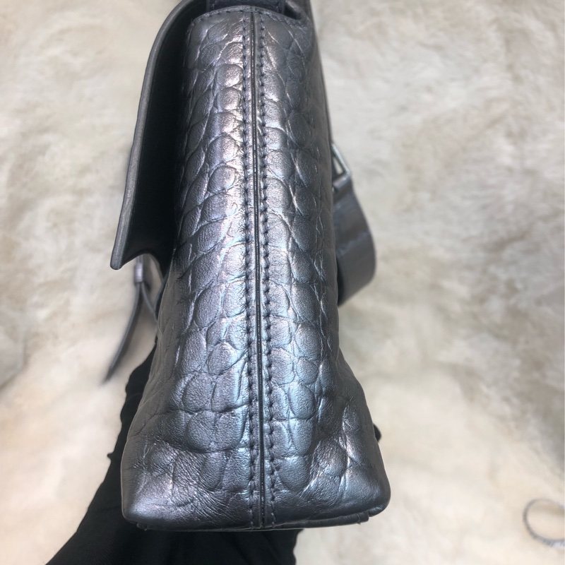 Balenciaga 銀色Town 鱷魚壓紋皮手袋 XC001-4