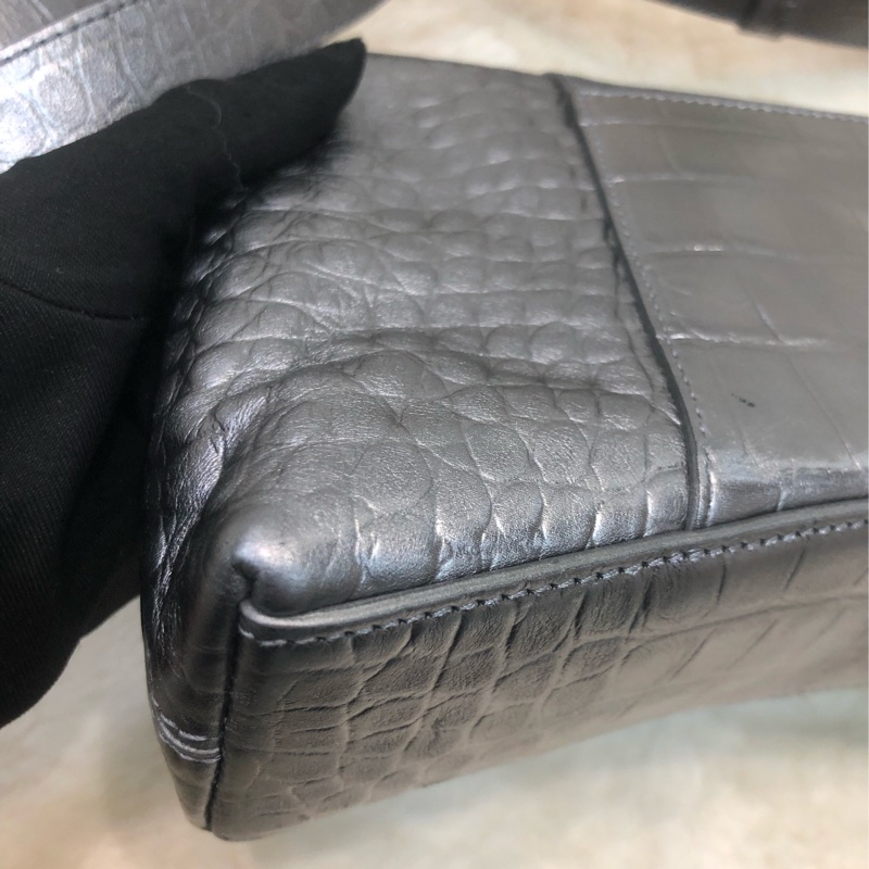 Balenciaga 銀色Town 鱷魚壓紋皮手袋 XC001-13