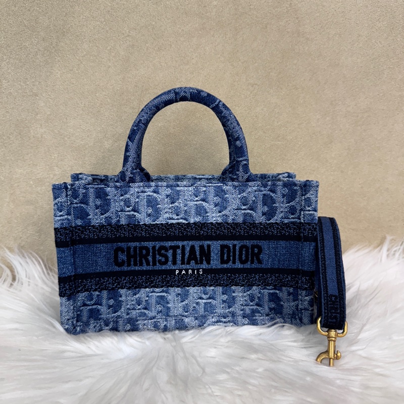 Dior Book Tote 藍丹寧刺繡緹花迷你托特包 近全新-0